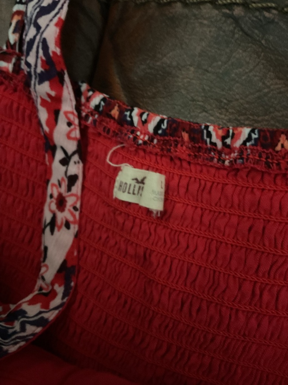 Hollister Red Smocked Tank with Floral Strap - Picture 3 of 5